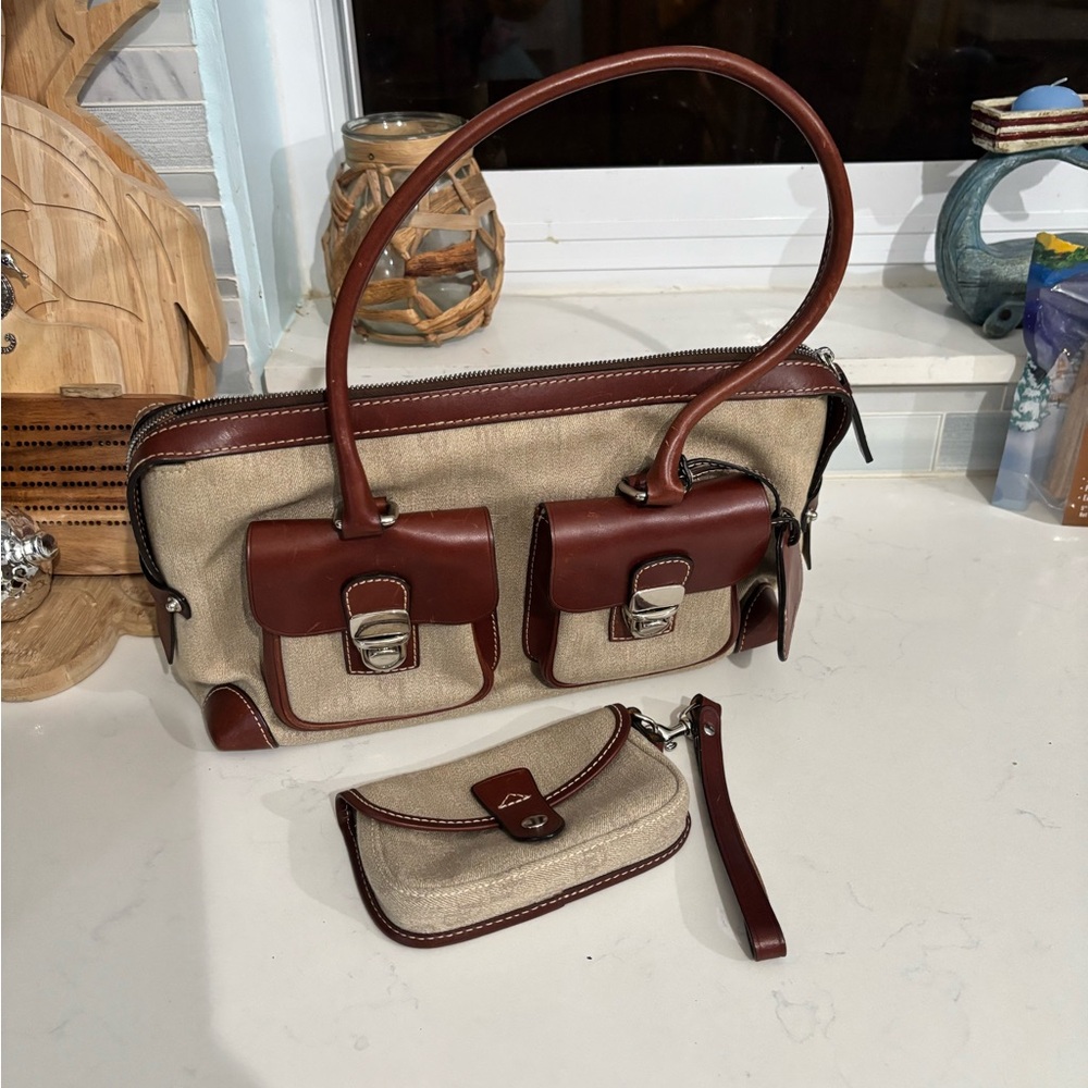 Dooney & Bourke Brown and tan bag and wristlet